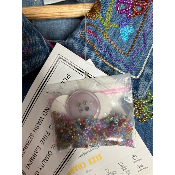 The Quacker Factory Women's Medium Chambray Beaded Embroidered Shirt New - Picture 12 of 16